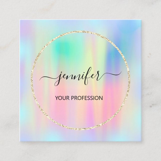 Tarjeta De Visita Cuadrada Blue Gold Holograph Professional Makeup Boutique (Anverso)