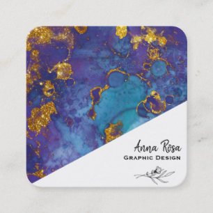 Tarjeta De Visita Cuadrada *~* Blue Gold Marble Abstracto Orgánico