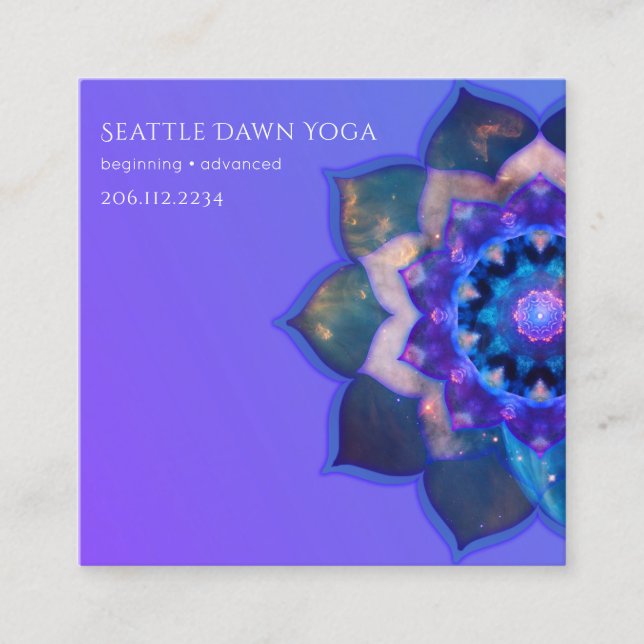 Tarjeta De Visita Cuadrada Blue Lotus Mandala (Anverso)