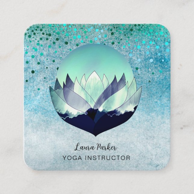 Tarjeta De Visita Cuadrada Blue Lotus Moon Meditation Yoga Holistic Sea (Anverso)