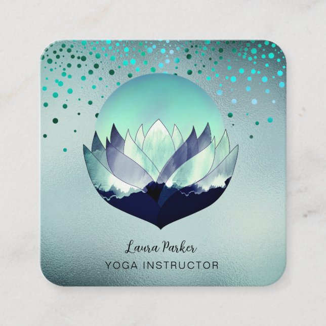 Tarjeta De Visita Cuadrada Blue Lotus Moon Meditation Yoga Holistic Sea (Anverso)