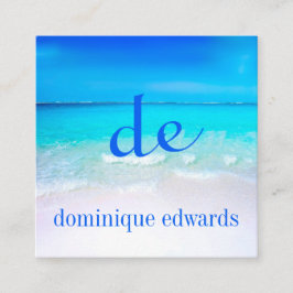 Tarjeta De Visita Cuadrada Blue Ocean Wave Beach Scene Modern Monogram Square