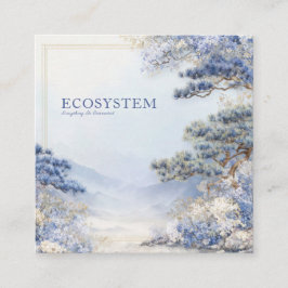 Tarjeta De Visita Cuadrada Blue Pine Tree Landscape Gold Frame Artistic