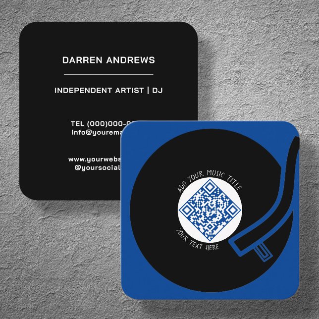 Tarjeta De Visita Cuadrada Blue Vinyl LP | Código QR de música (Subido por el creador)