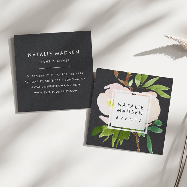 Tarjeta De Visita Cuadrada Blush Blooms | Black (Subido por el creador)