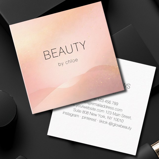 Tarjeta De Visita Cuadrada Blush Gold Glow Gradient Salon (Blush Gold Glow Gradient Salon Square Business Card)