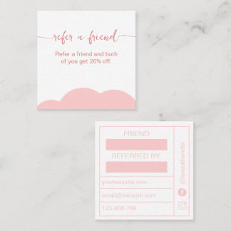 Tarjeta De Visita Cuadrada Blush pink and white Referrel Loyalty card