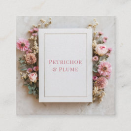 Tarjeta De Visita Cuadrada Blush Pink Floral Gold Frame Rustic Geometric
