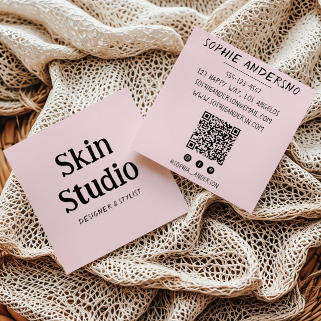 Tarjeta De Visita Cuadrada Blush Pink Minimalist Skin Studio Qr Code (Subido por el creador)