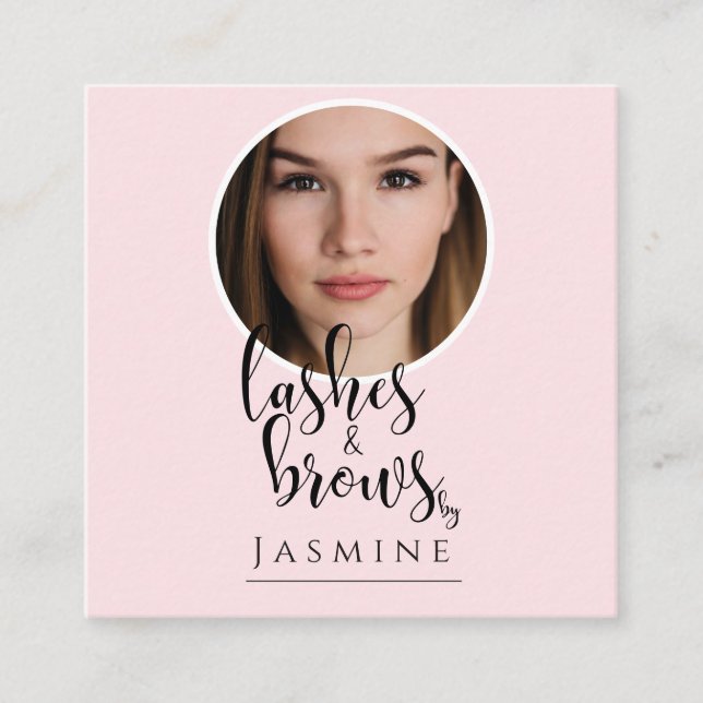 Tarjeta De Visita Cuadrada Blush Pink Photo Lashes & Brows QR Code Square (Anverso)