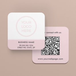 Tarjeta De Visita Cuadrada Blush Pink QR Code Logo Square Business Card