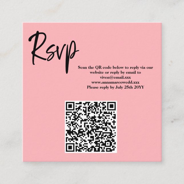 Tarjeta De Visita Cuadrada Blush Pink QR Code RSVP Card  (Anverso)