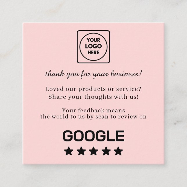 Tarjeta De Visita Cuadrada Blush Pink QR | Google Reviews Custom Feedback  (Anverso)
