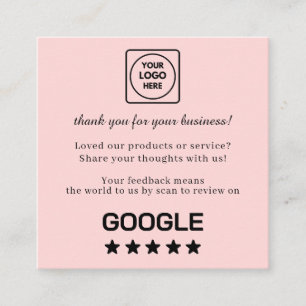 Tarjeta De Visita Cuadrada Blush Pink QR Google Reviews Retroalimentación p