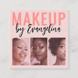 Tarjeta De Visita Cuadrada Blush Pink Script 3 Photo Makeup