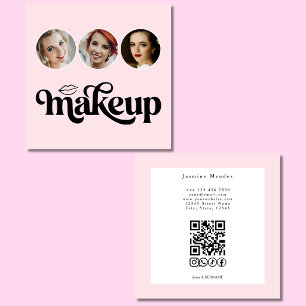 Tarjeta De Visita Cuadrada Blush Rosa Blanco 3 Foto MUA Código QR Redes Socia