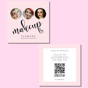 Tarjeta De Visita Cuadrada Blush Rosa Blanco 3 Foto MUA Código QR Redes Socia