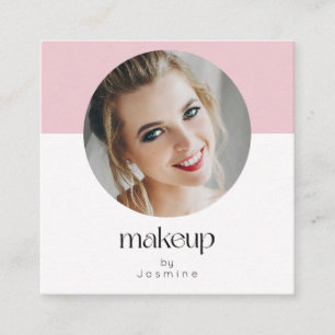 Tarjeta De Visita Cuadrada Blush Rosa Blanco Foto MUA Código QR Redes Sociale
