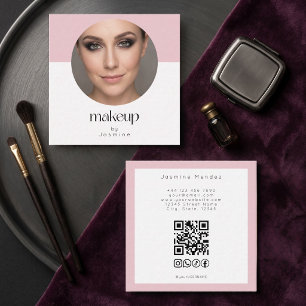 Tarjeta De Visita Cuadrada Blush Rosa Blanco Foto MUA Código QR Redes Sociale