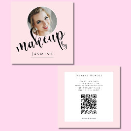 Tarjeta De Visita Cuadrada Blush Rosa Blanco Foto MUA Código QR Redes Sociale