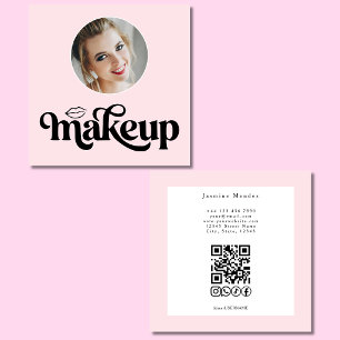 Tarjeta De Visita Cuadrada Blush Rosa Blanco Foto MUA Código QR Redes Sociale