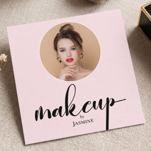 Tarjeta De Visita Cuadrada Blush Rosa Blanco Foto MUA Código QR Redes Sociale