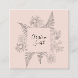 Tarjeta De Visita Cuadrada Blush Rosa Botánico Floral Delicado Simple