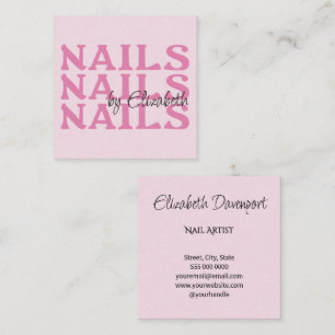 Tarjeta De Visita Cuadrada Blush Rosa Negro Tipografía Elegante Salón de Uñas