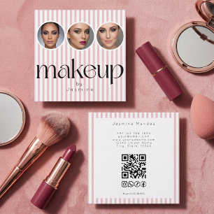 Tarjeta De Visita Cuadrada Blush Rosa Raya Código QR de Redes Sociales de 3 F