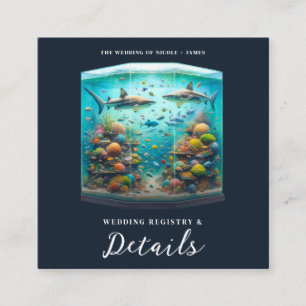 Tarjeta De Visita Cuadrada Boda acuario acuático de tiburones y peces