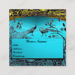 Tarjeta De Visita Cuadrada BODA AMOR AVES MONOGRAM Azul turquesa dorado