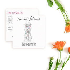 Tarjeta De Visita Cuadrada Boda Boho simple Hair Estilista Flor romántica