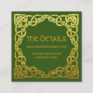 Tarjeta De Visita Cuadrada Boda celta Verde   Sitio Web de Faux Gold Details