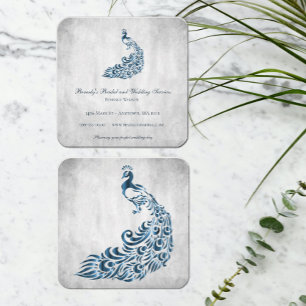 Tarjeta De Visita Cuadrada Boda de pavo real azul y servicios de novias