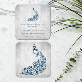 Tarjeta De Visita Cuadrada Boda de pavo real azul y servicios de novias