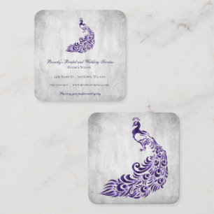 Tarjeta De Visita Cuadrada Boda de pavo real morado y servicios de novias