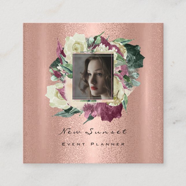Tarjeta De Visita Cuadrada Boda del artista de maquillaje fotográfico Rosa fl (Anverso)