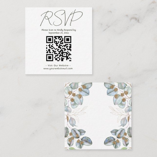 Tarjeta De Visita Cuadrada Boda Eucalyptus (Anverso / Reverso)
