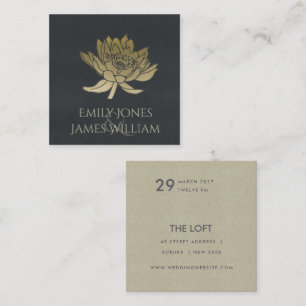 Tarjeta De Visita Cuadrada Boda FLOTAL GLAMOROSO AZUL DE ORO NEGRO LOTUS