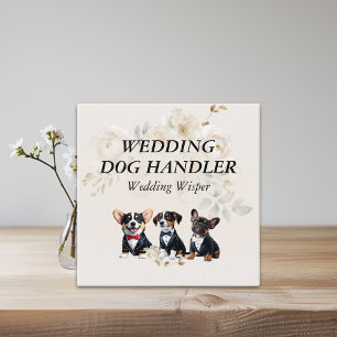 Tarjeta De Visita Cuadrada Boda Manejador de Perros Beige Flores