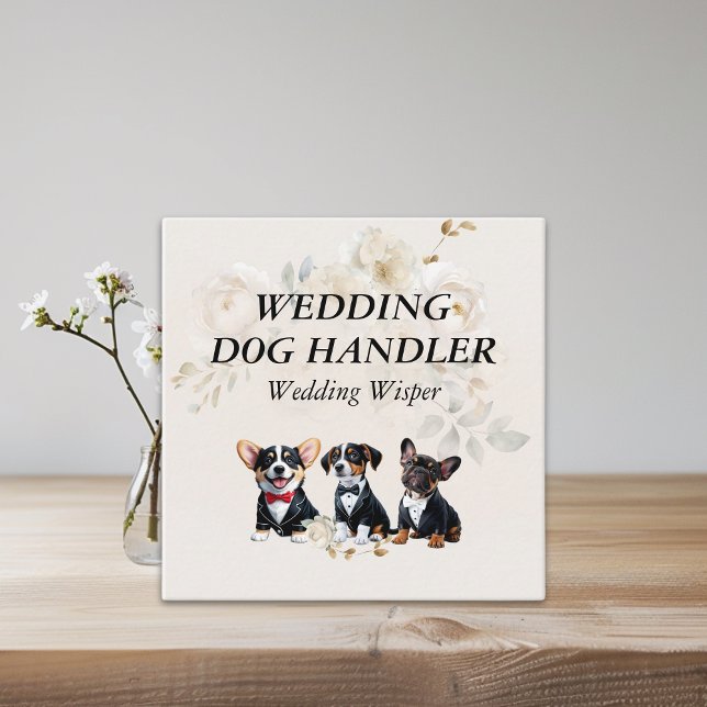 Tarjeta De Visita Cuadrada Boda Manejador de Perros Beige Flores (Wedding Dog Handler Beige Flowers Square Business Card)