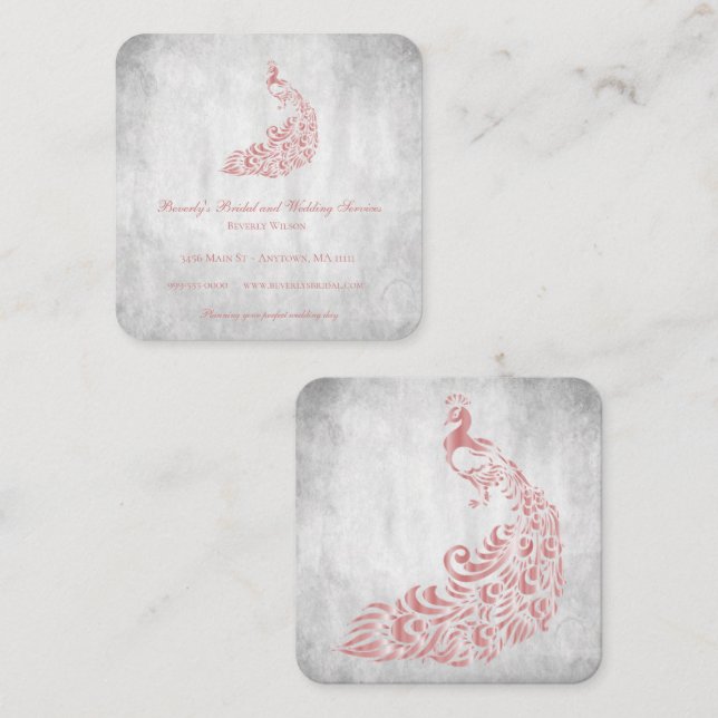 Tarjeta De Visita Cuadrada Boda Pink Peacock y servicios para novias (Anverso / Reverso)