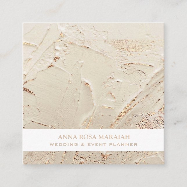Tarjeta De Visita Cuadrada *~* Boda Relieve metalizado dorado Elegante Pastel (Anverso)