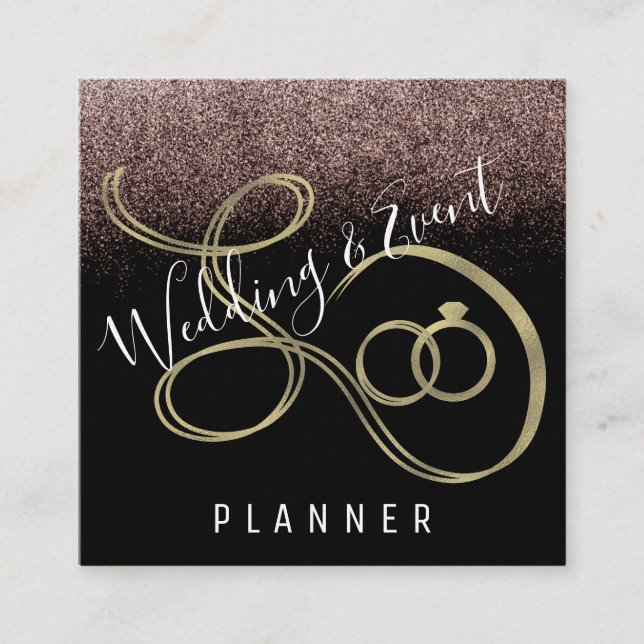 Tarjeta De Visita Cuadrada Boda y planificador de eventos Purpurina Faux (Anverso)
