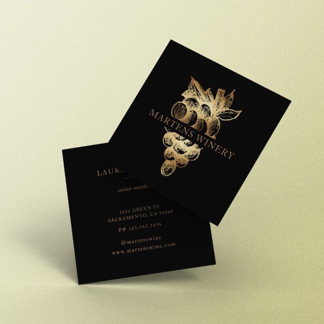 Tarjeta De Visita Cuadrada Bodega dorada Bodega Sommelier Elegante (Subido por el creador)