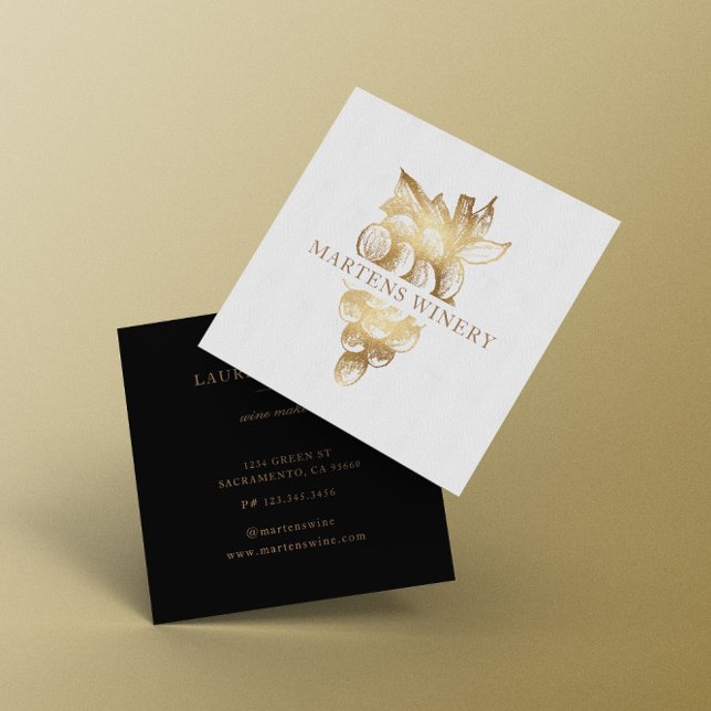 Tarjeta De Visita Cuadrada Bodega dorada Bodega Sommelier Elegante (Subido por el creador)