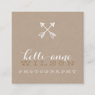 Tarjeta De Visita Cuadrada BOHO ARROW LOGO rústico kraft blanco moderno