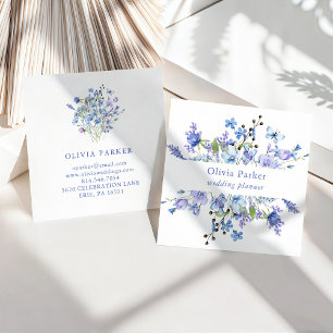 Tarjeta De Visita Cuadrada Boho azul y morado   Floral
