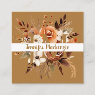 Tarjeta De Visita Cuadrada Boho Beige Gold Floral