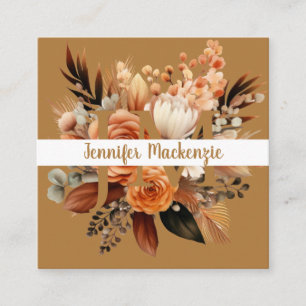 Tarjeta De Visita Cuadrada Boho Beige Gold Floral